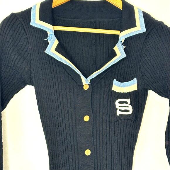 Commense Contrast Trim Collared Long Sleeve Knit Dress Womans Medium - Picture 9 of 12